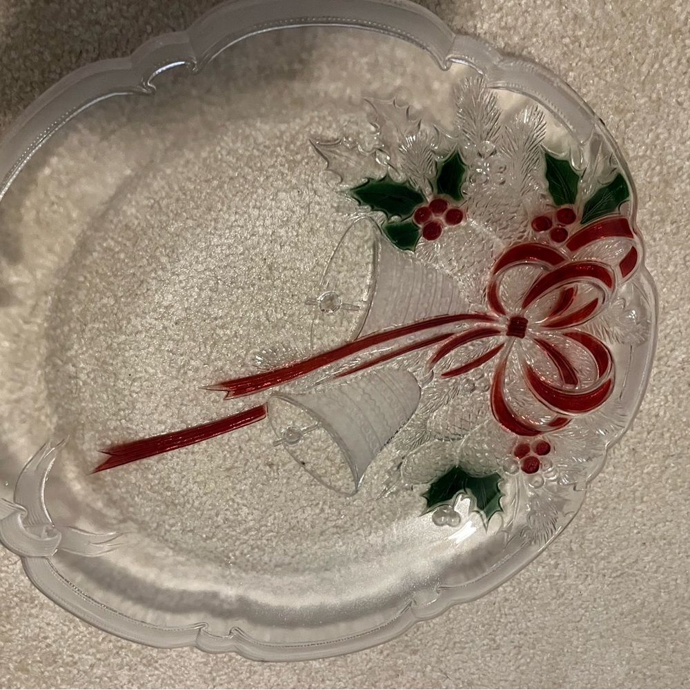 Festive Holiday Glass Plate with Red and Green Accents